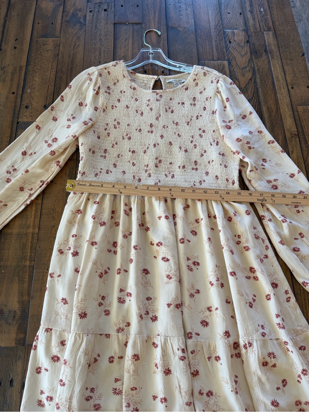 American Eagle Outfitters Cream Floral Long-Sleeve Smocked Mini Dress - Picture 6 of 10